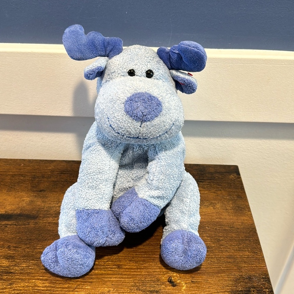 TY Pluffies Blue Moose BLOOSE Lovey Plush Beanie 2006 Plastic Eyes TyLux No Tag
